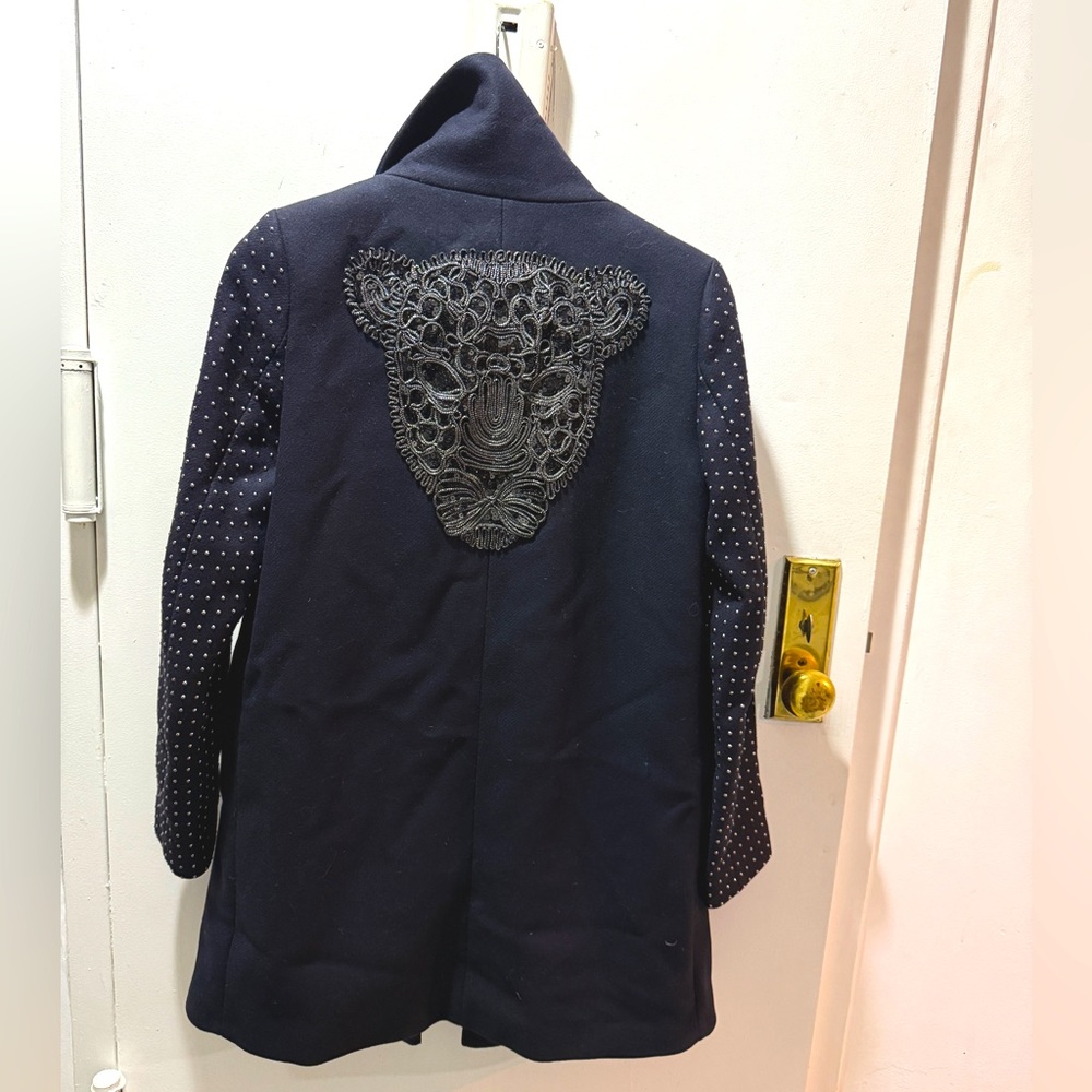 Zara coat, navy, with custom jaguar appliqué